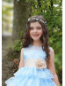 Lace Tiered Tea Length Flower Girl Dress With Flower Sash